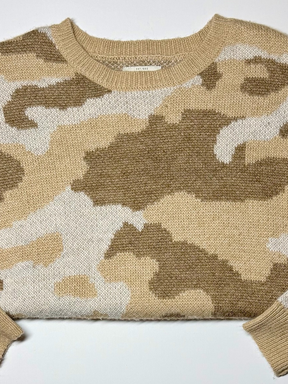 Lucky Brand Camo‎ Knit Sweater Women’s M Brown Pullover Ribbed Hem & Cuffs